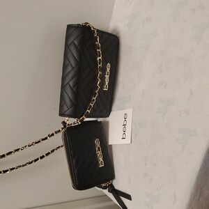 Bebe Black Quilted Bag Duo with Gold Chain